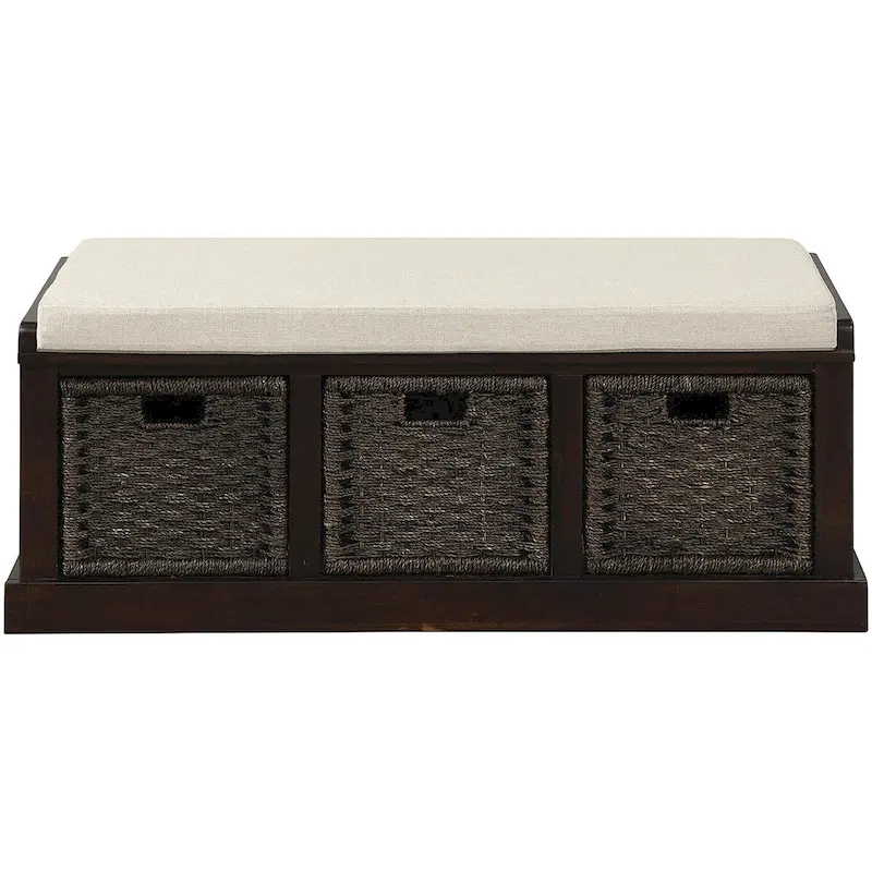 Entryway Bench with 3 Removable Classic Rattan Baskets - 43.7L x 15.7W x 17H