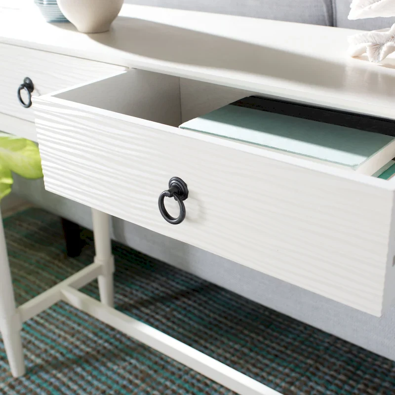 Distressed White / Grey / Greige / Black 2-Drawer Console Table, Single