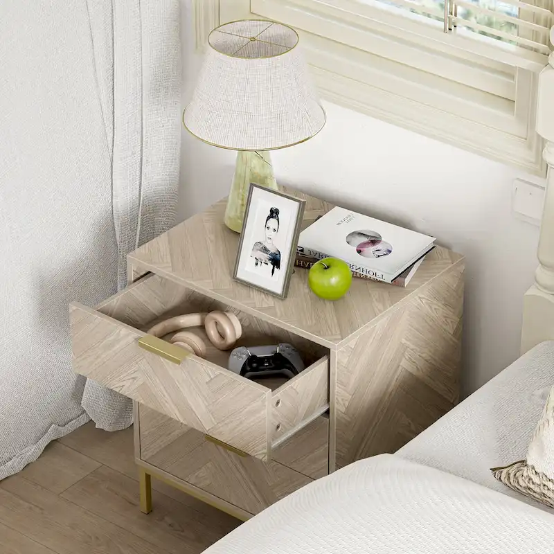 Modern 3 Drawer Wood Grain Nightstand Bedside Table with Storage for Bedroom Living Room
