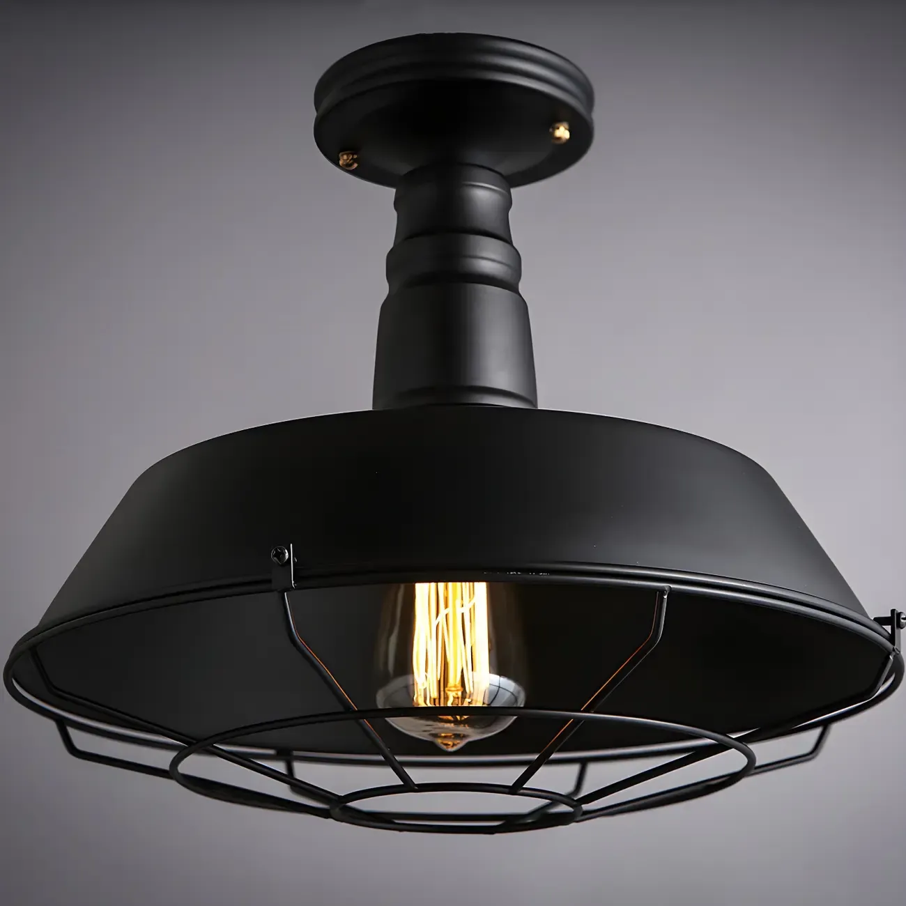 Industrial Black Metal Semi Flush Mount Ceiling Light
