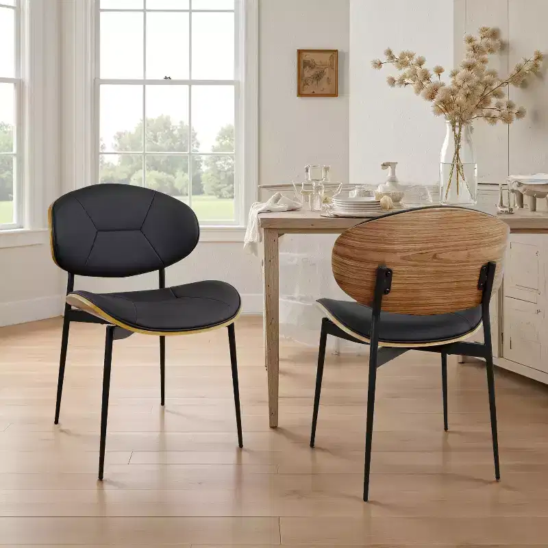 Art Leon Faux Leather and Bentwood Dining Chair with Metal Legs, Set of 2