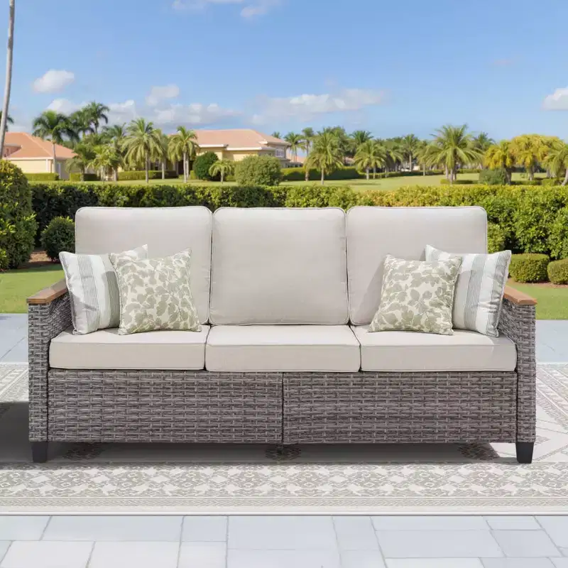 GDFStudio Iolanthe Outdoor 69.7 Wicker Sofa with Cushions