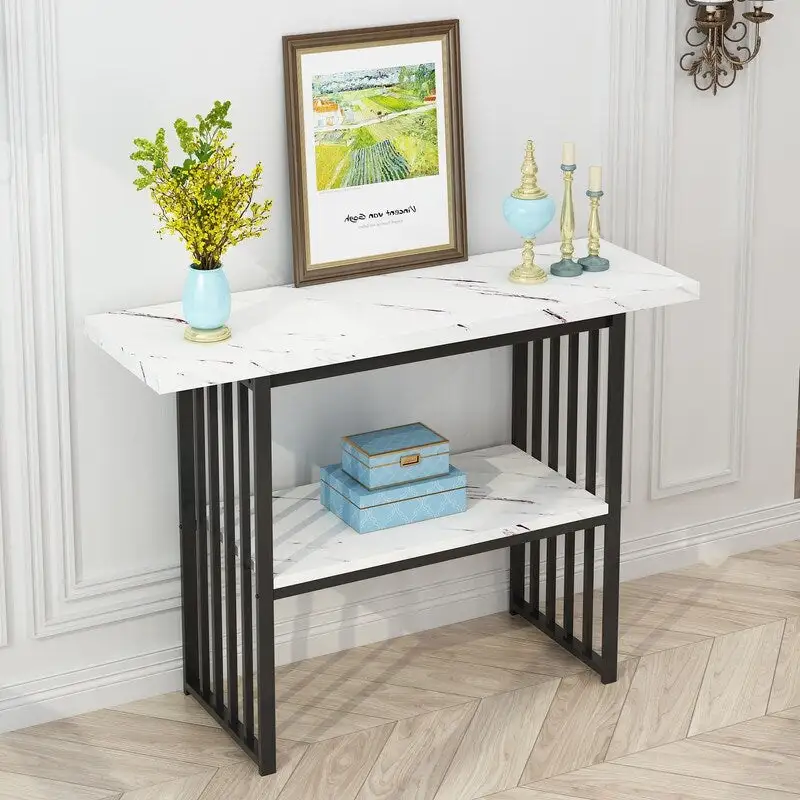 Modern 42-Inch Console/Accent Table with Geometric Metal Legs
