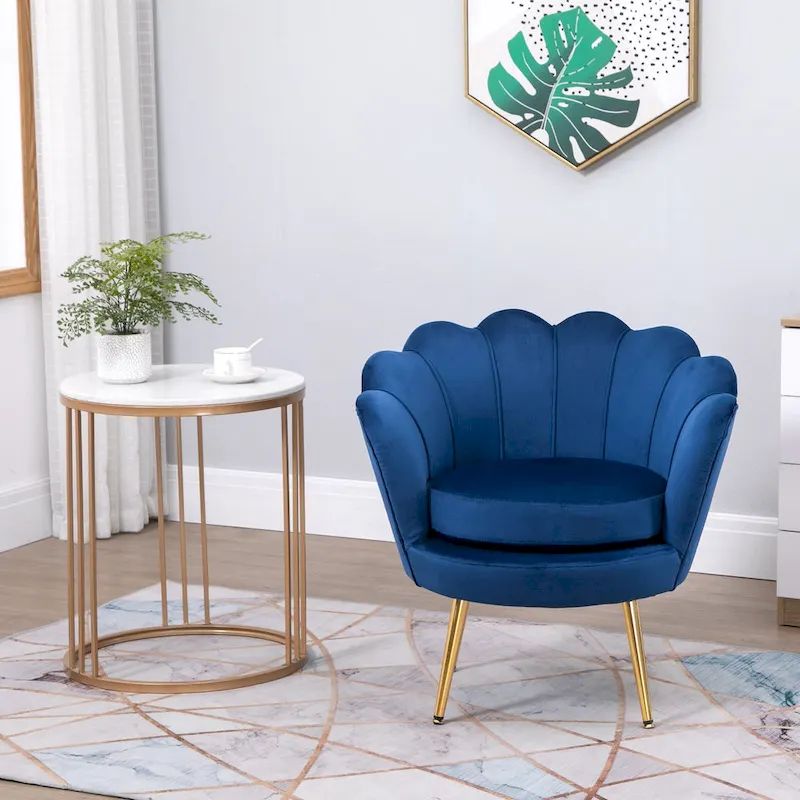 Green Velvet Lotus Accent Chair with Gold Legs - Single Seat