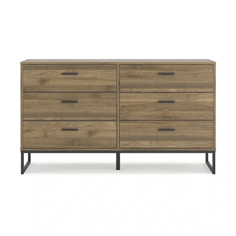 Signature Design Deanlow Honey Panel Headboard with Dresser and Nightstand