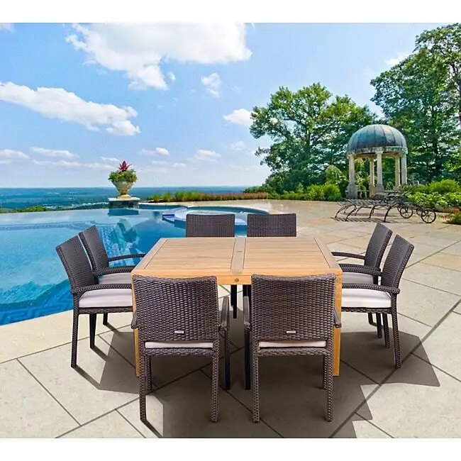 Amazonia Teak and Wicker Fontainbleu 9 piece Dining Set
