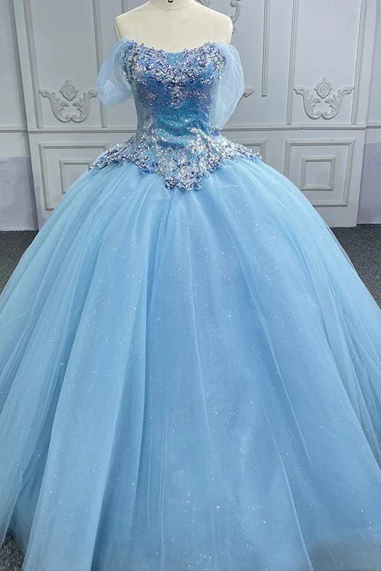 Quinceanera Dress Princess Short Sleeve Ball Gown Sequins Party Dresses