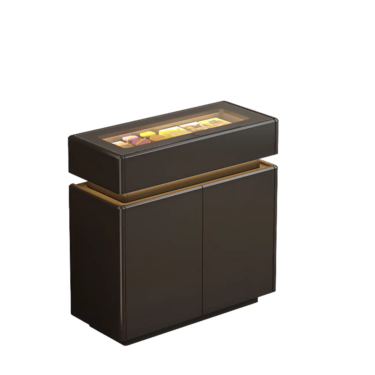 LED Light Wooden Glass Black Sideboard with Drawers Shelves