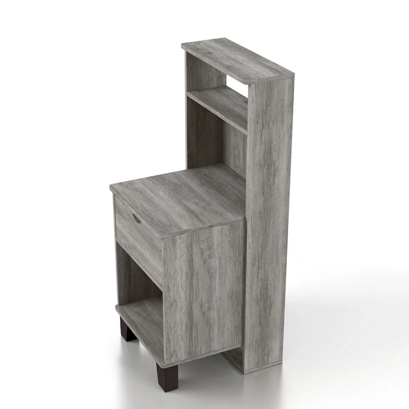 Light Hickory / Vintage Grey Oak 3-Shelf Single-Drawer Nightstand, 1-Person