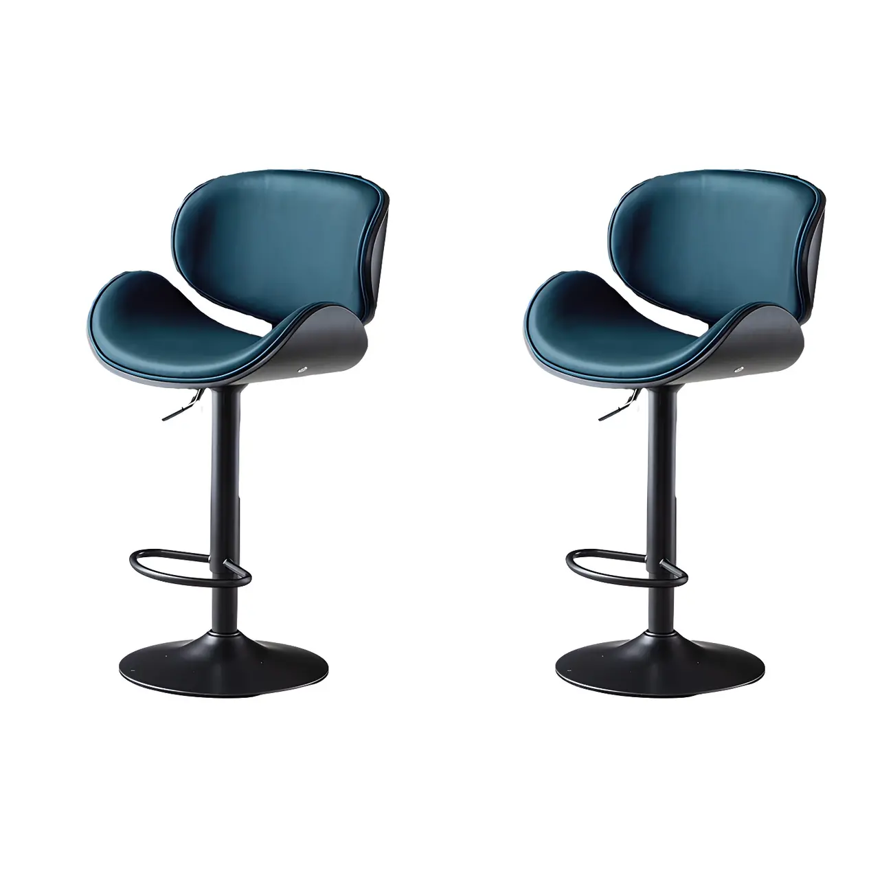 Arched Blackish Green Leather Swivel Adjustable Bar Stool