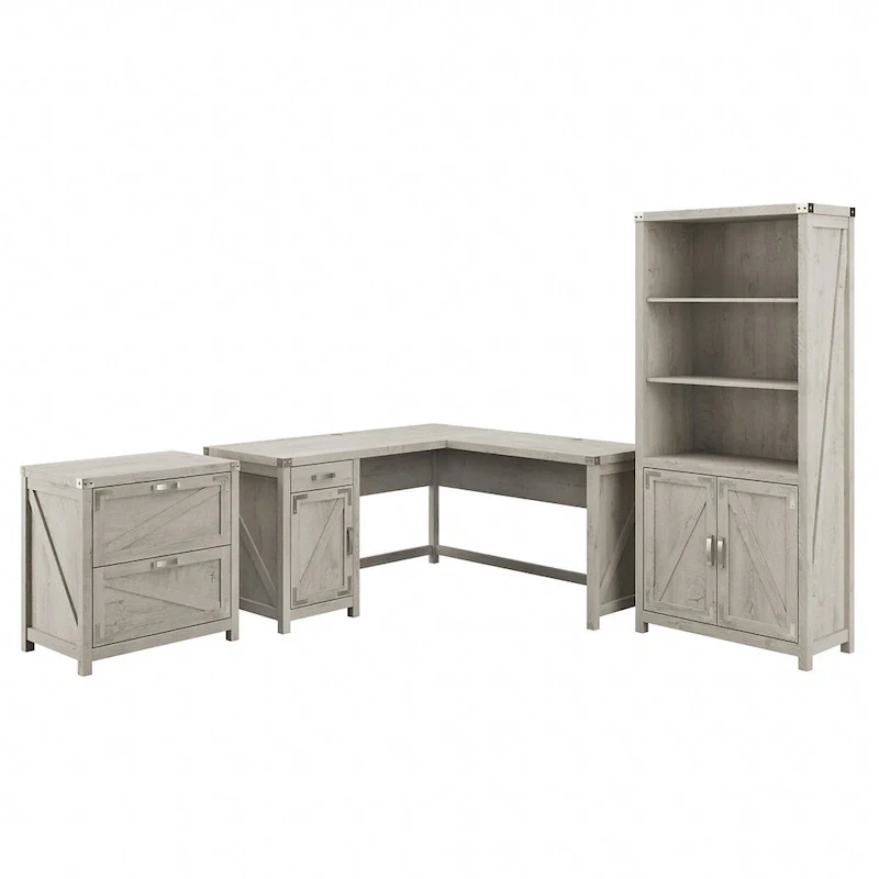 Knoxville 60W L-Desk with File Cabinet and Bookcase by
