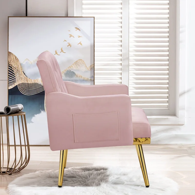Velvet Accent Chair, Comfy Tufted Upholstered Armchair, Gold Legs - 28.7W