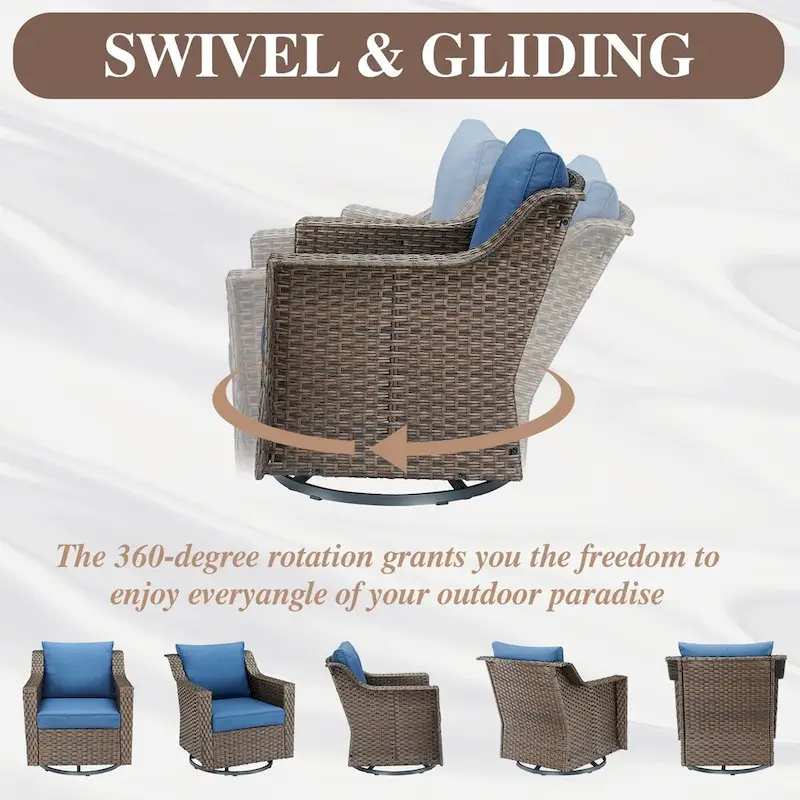 360 Rotating Wicker Patio Bistro Sets with Soft Cushion - Brown