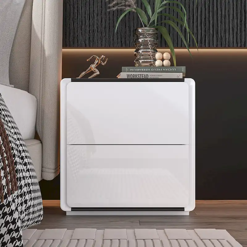 LED Nightstand White Modern Nightstand LED Night Stand Bedside Table