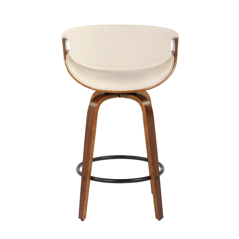 Faux Leather Counter Stool with Bent Wood Legs & Round Footrest (Set of 2)