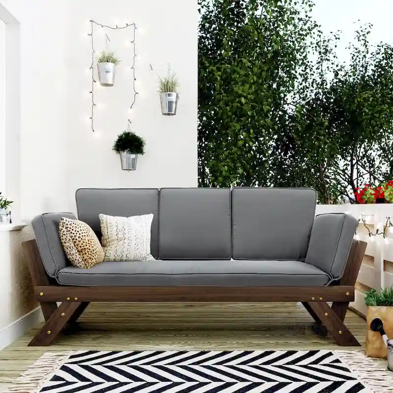 Patio Adjustable Patio Wooden Daybed Sofa