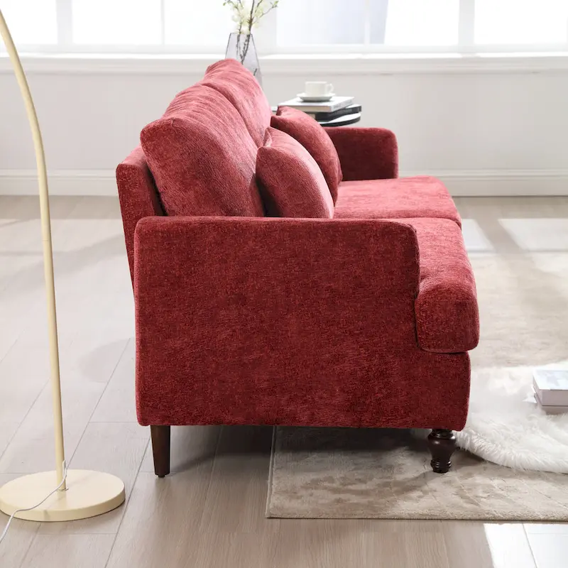 Red 68.9  Chenille 2-Seater Sofa with Detachable Cushions