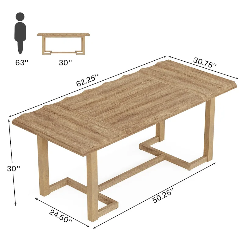 63 Inches Computer Desk, Rectangular Writing Table with Solid Wood Legs and Thickened Desktop