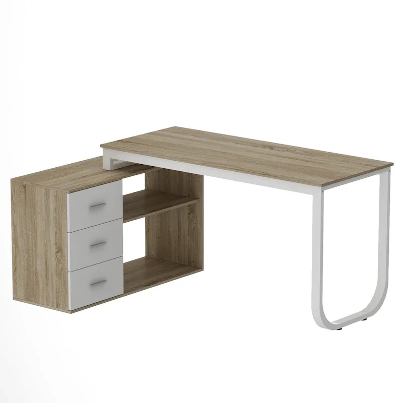 Timechee 55-inch L Shaped Office Computer Desk w/ Drawers, Wood