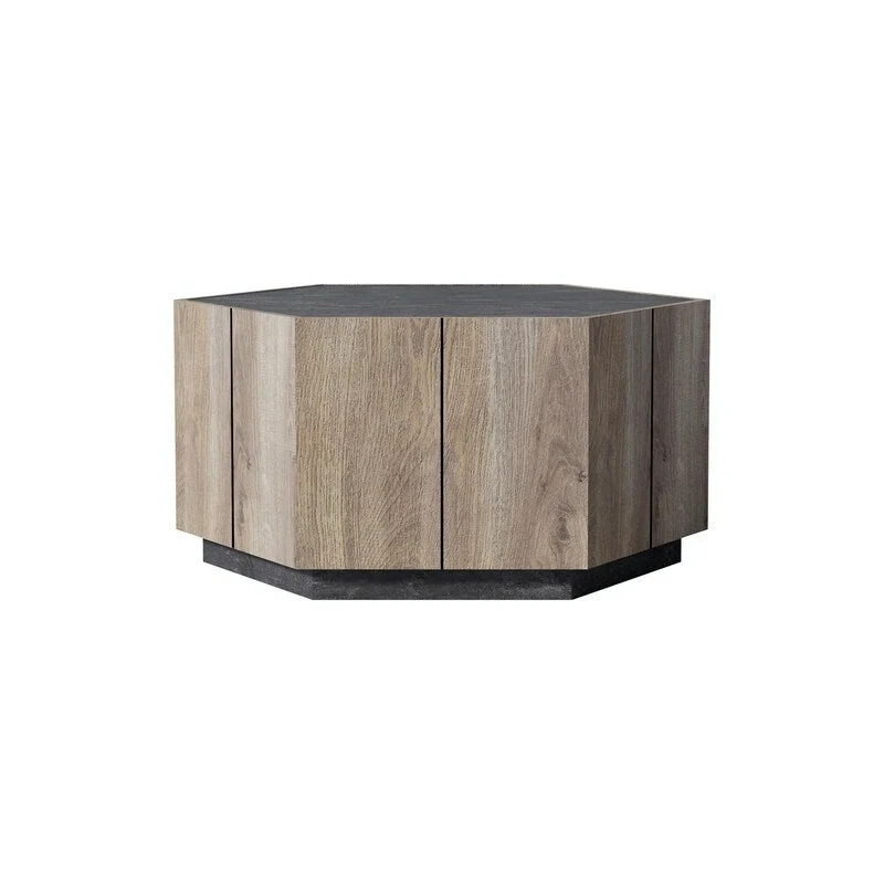 Hexagonal Garden Retro Coffee Table with 2 Drawers