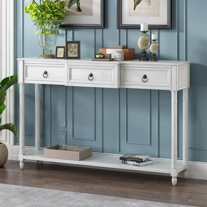 Console Table Sofa Table with Projecting Drawers and Shelf for Entryway