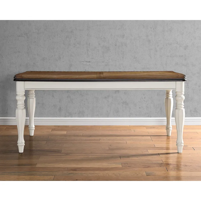 French Country Dining Table, Antique White and Weathered Oak Finish
