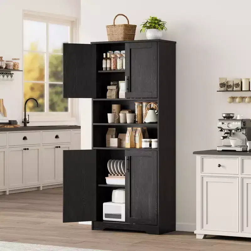 Storage Cabinet with Adjustable Shelves and Glass Doors ,Cupboard for Living Room,Freestanding Kitchen Pantry Cabinet,Bathroom Cabinet