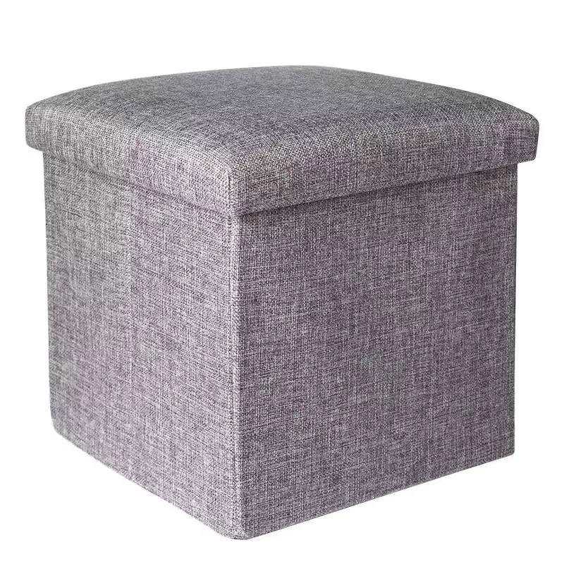 Swtroom Ottoman Cube Square Foot Rest Stool Seat Foldable 4 in 1 Storage Boxes 12 Inch Linen Grey