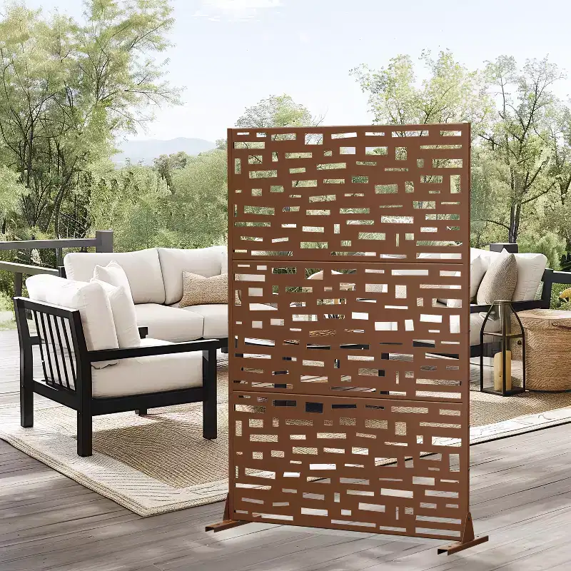 MAYEERTY 72 inch Room Divider Rectangle Privacy Screen with Galvanized Frame Garden Fence Patio Outdoor Brown