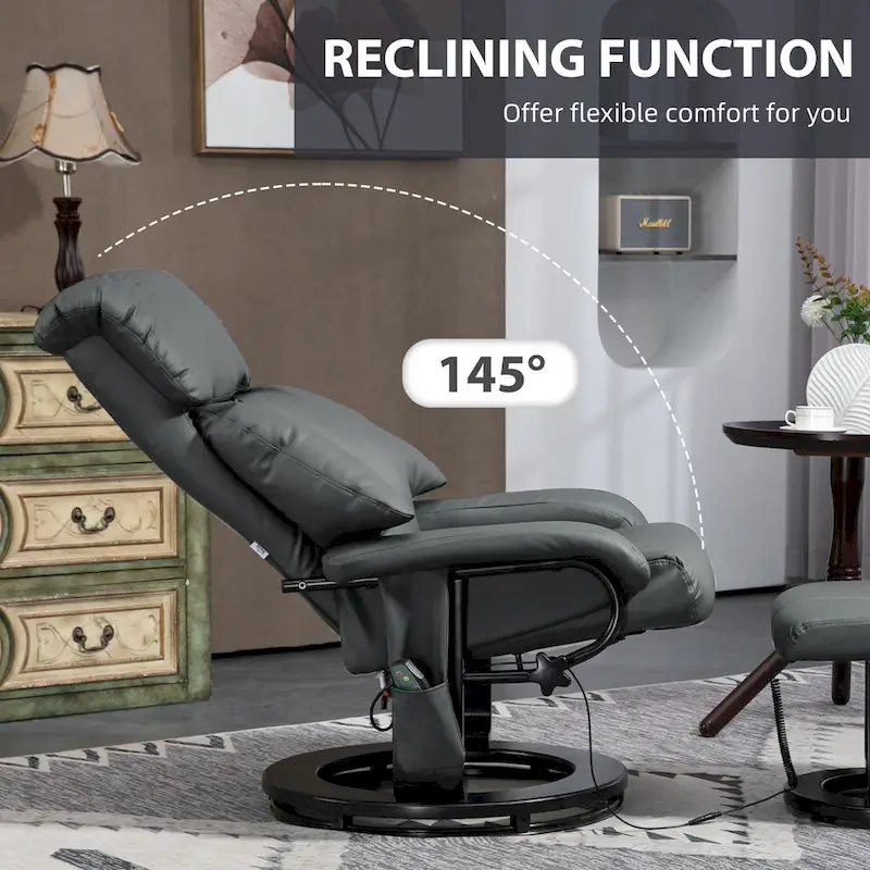 Gray Massage Recliner Chair with Footstool, 360° Swivel, Single Seat