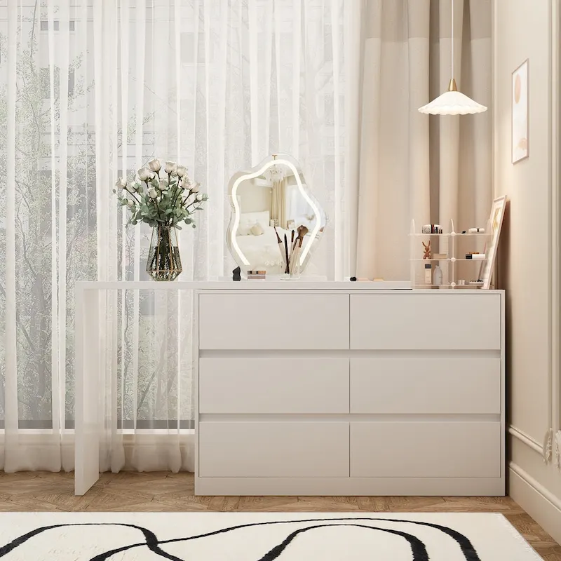 Rotating Makeup Vanity Desk with 6 Drawers