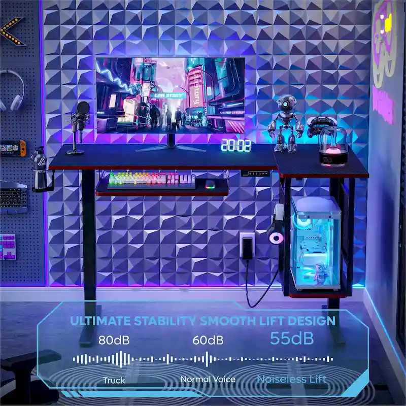 57 inch Electric Standing Desk Adjustable Height L Shaped Desk with Keyboard Tray and Host Shelf