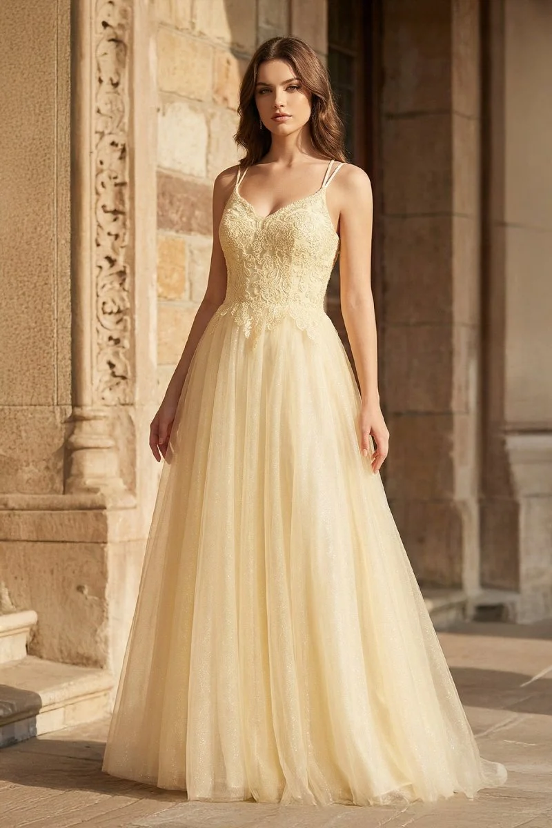 Navy Blue A-line Floor Length Glitter Tulle Prom Dress