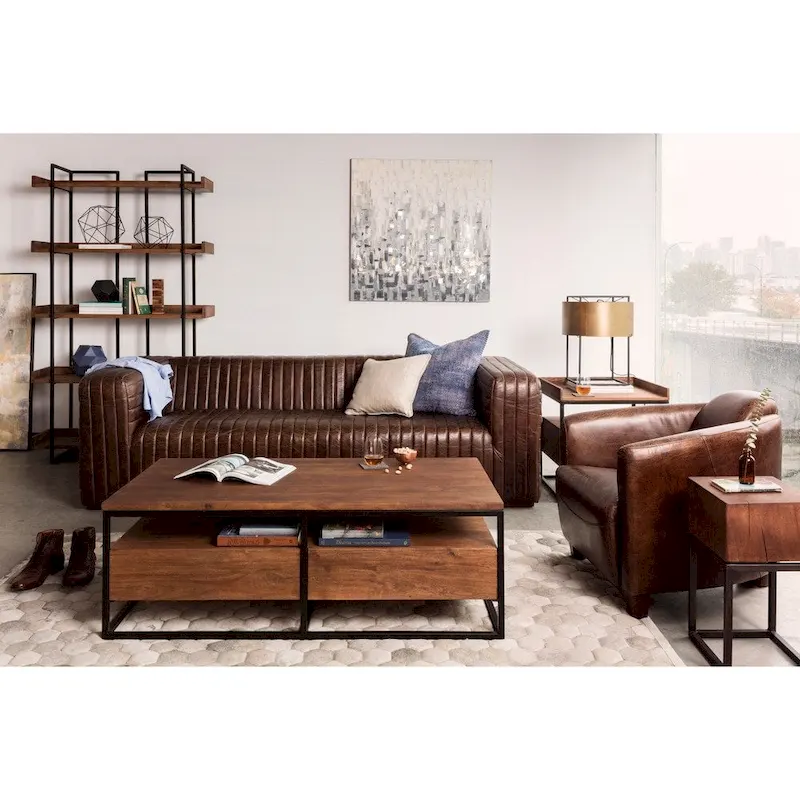 Modern Channel-Stitched Leather Sofa