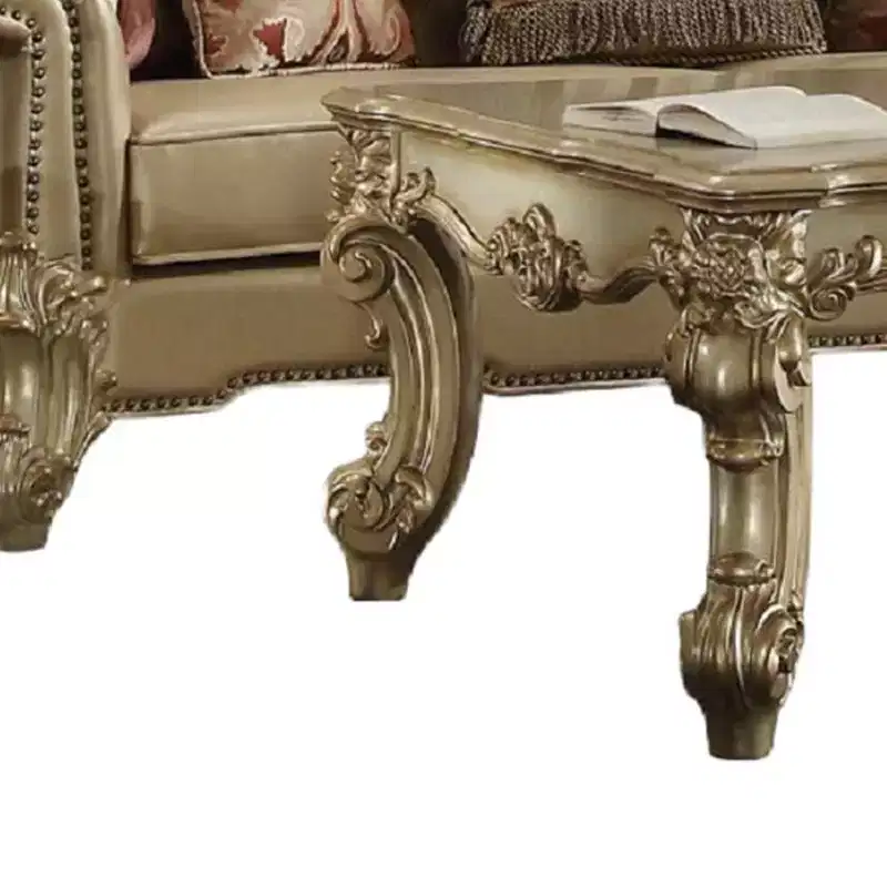 Acme Furniture Vendome II Sofa Bone Synthetic Leather/Gold Patina