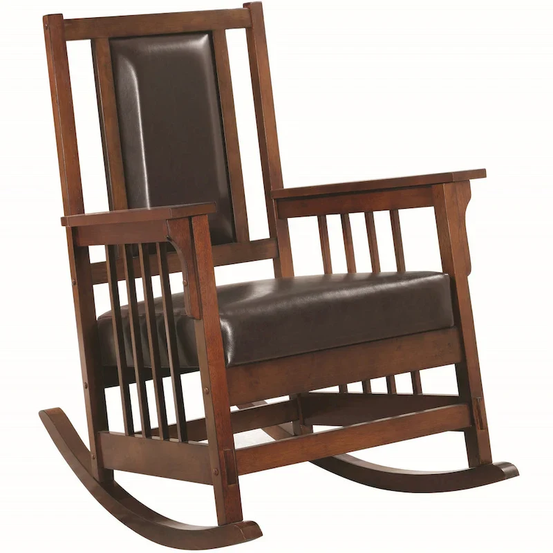 Mission Style Rocking Chair – Almond / Antique White / Brown, Solid Wood, 1-Person