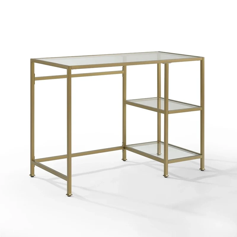Gold Steel Frame Tempered Glass Desk & Vanity Table – Single