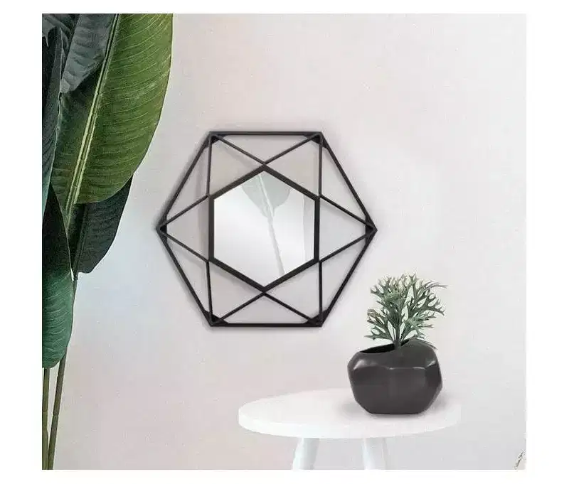Howard Elliott 16"x16" Metal Framed 3D Geometric Wall Mirror Matte Black