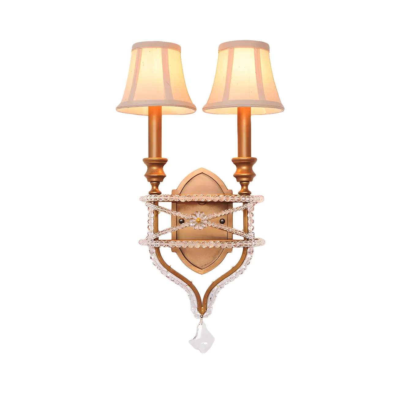 2 Lights Graceful Crystal Wall Sconce with Fabric Shade & LED