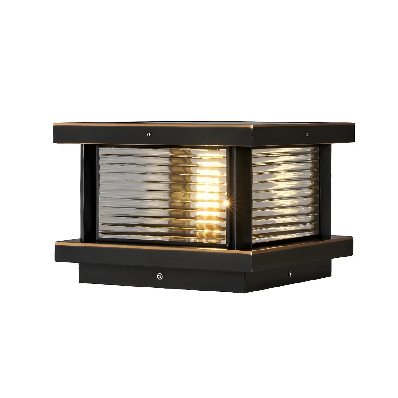 Modern Metal Glass Square Wired Post Cap Light