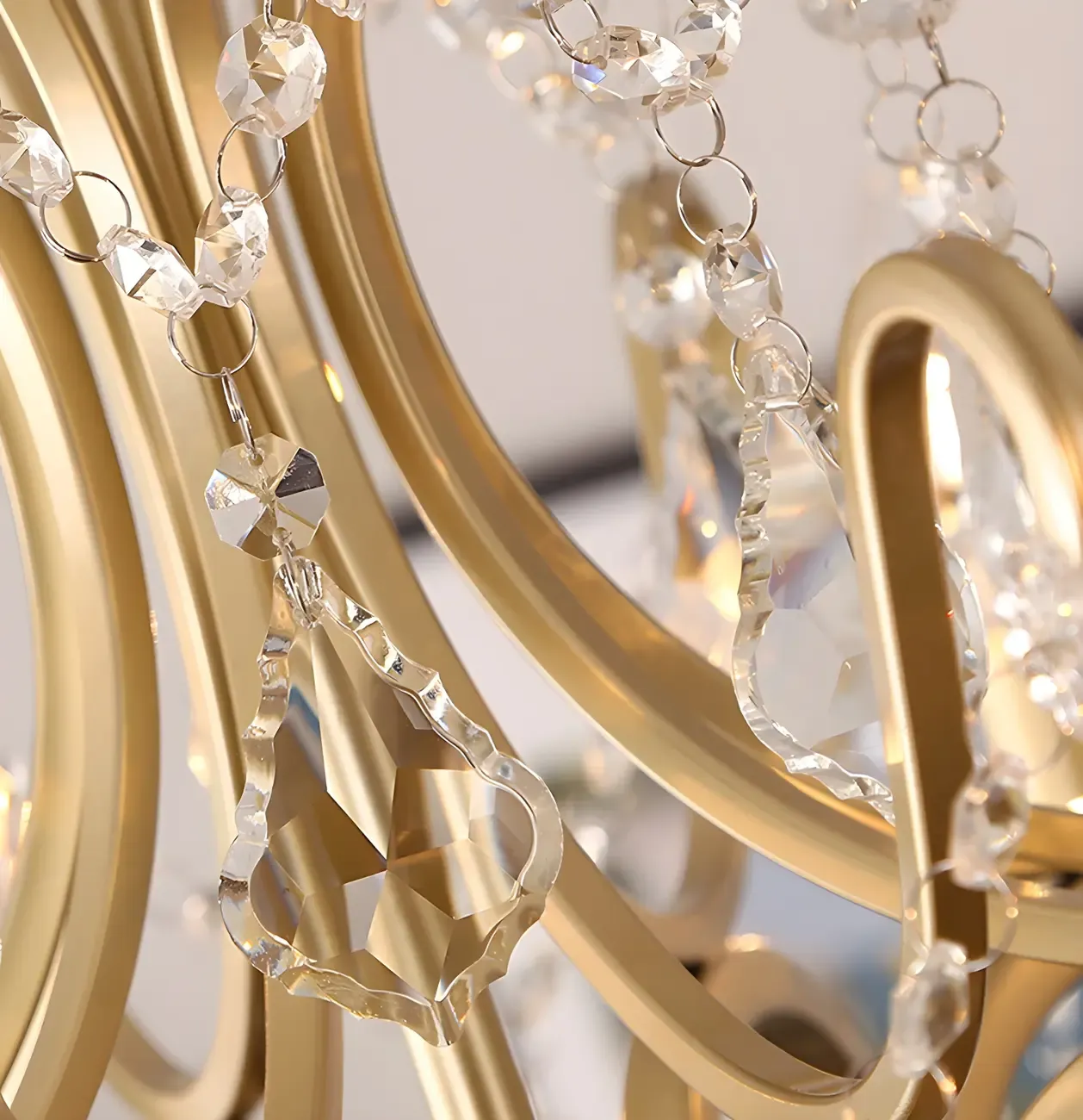 French Curved Arms Gold Crystal Candelabra Chandeliers