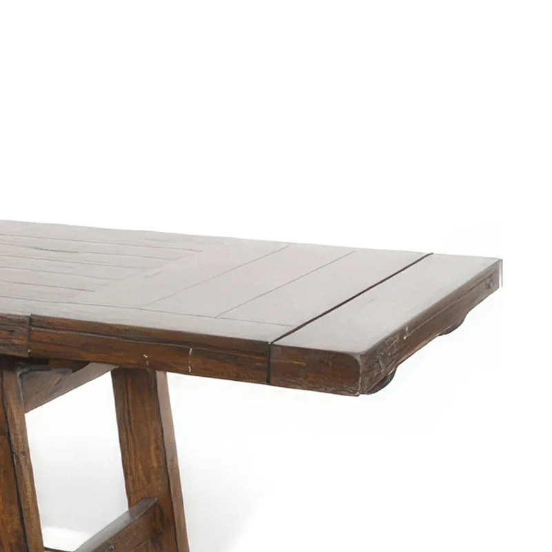 Reggie Extendable Table, Brown Mahogany Wood, Rectangular 76-106 Inch