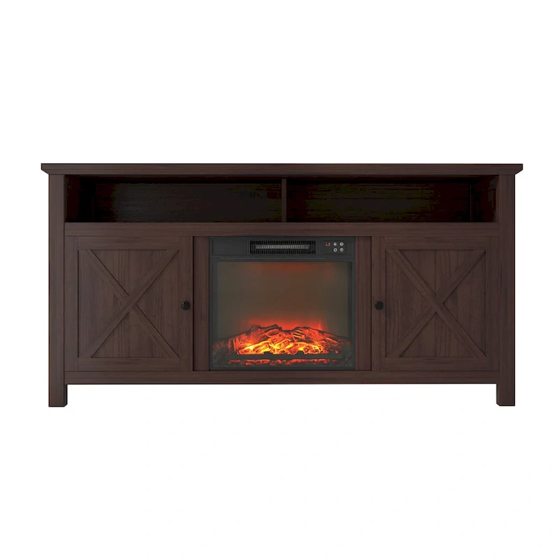 Clihome 58  Wood Fireplace TV Stand with 18  Electric Fireplace
