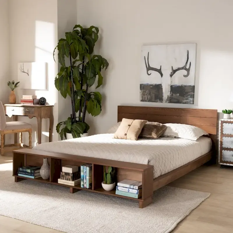 Carbon Loft Dehaney Ash Walnut Finish Platform Bed with Shelves