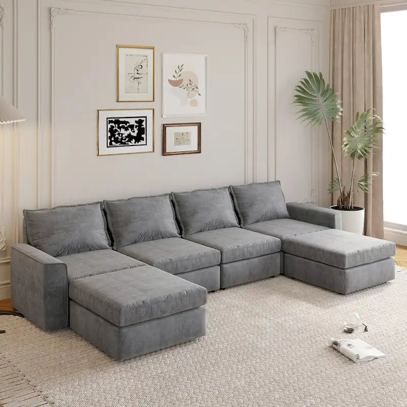 Chenille Modular U-Shaped Sectional Sofa with Ottoman