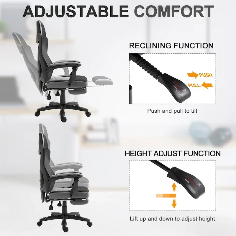 Vinsetto Home Office Chair Adjustable Height Recliner with Retractable Footrest, Mesh Back