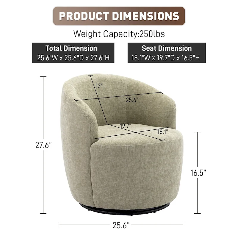 Ouyessir Accent Upholstered Round Velvet 360 Degree Swivel Sofa Chairs