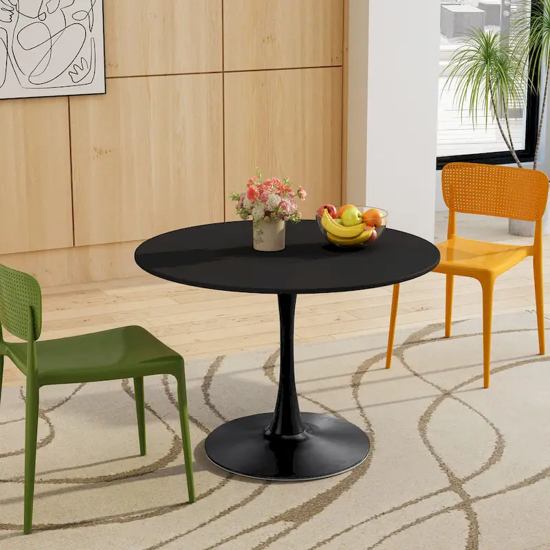 Modern Dining Table with Round Table Top & Metal Base