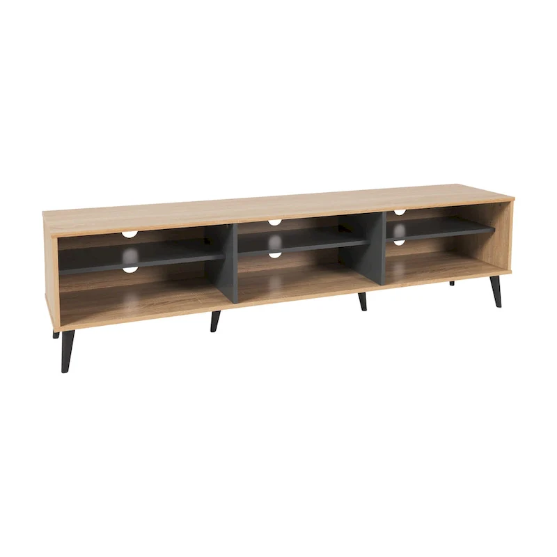 Brown/Grey & Grey TV Bench with Open Shelves, Fits TVs up to 85