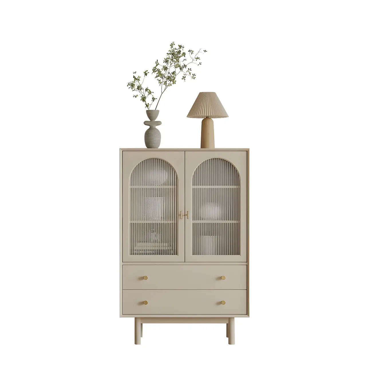 Elegant Wooden Combo Dresser with Shelves and 4-Drawers